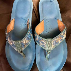 Coach    Women’s Blue Jolene Coach Wedge Flip Flop